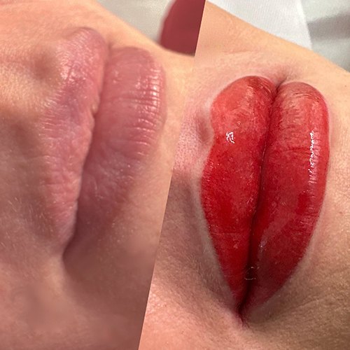 Buze înainte și imediat după lip blush