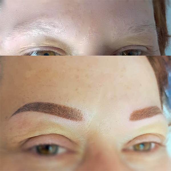 Sprâncene rare înainte și powder după